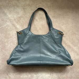 Vince Camuto 100% Leather Frey Tote Shoulder Bag Basalt Gray Gold Hardware Zip